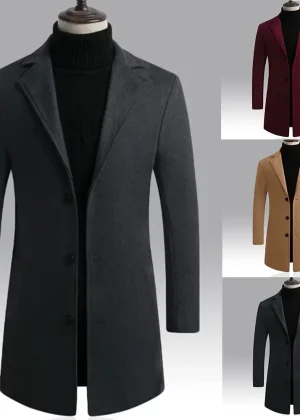 Men's Single Breasted Trench Coat Slim Fit Belted Windbreaker Long Jacket Casual Solid Windproof Overcoat in Men's Trench