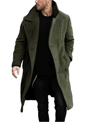 Autumn Winter Men's Woolen Trench Solid Turn Down Collar Long Coats Male Fashion Double Breasted Smart Casual Woolen Windbreaker