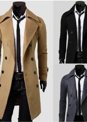 2025 New Arrival! Men's Double-breasted Trench Coat Mid-length, Slim Fit Casual Overcoat, Stylish Choice