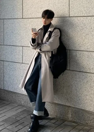 Trench coat man Brand New Long Trench Korean Men's Fashion Overcoat Male Windbreaker Streetwear Men Coat Outer Wear Clothing