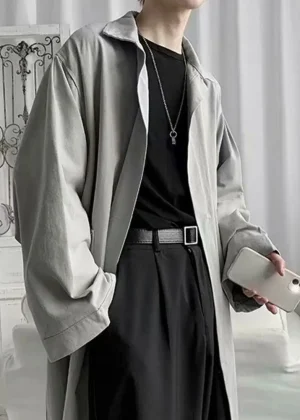 Windproof Men Mid-length Coat Stylish Lapel Trench Breathable Wrinkle-resistant Men's Coat for Spring Autumn Trendy Medium-long