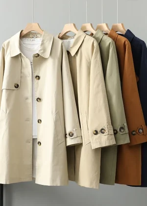 Real Shot Mid-length Trench Coat Women Autumn Winter 2025 Solid Single-Breasted Cotton Windbreaker Female Casual Top Outerwear
