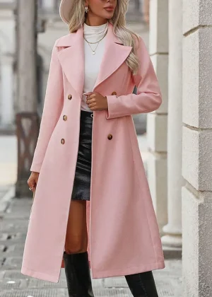 Women Trench New Autumn Winter Pink Coat Fashion Streetwear Suit Collar Button Elegant Lady Coat Trench Slim Versatile Clothing