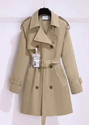 Women British Style Windbreaker Streetwear Double Breasted Trench Coats Elegant Autumn Winter Khaki Or Black Jackets