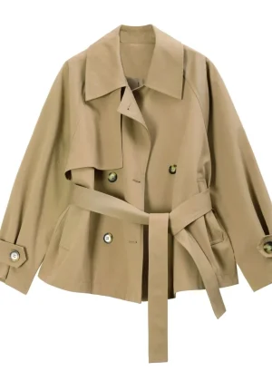 2025 Spring/Autumn Loose Oversize Woman Trench Coat New Short Jacket Double Breasted Female Trench Coat Belt Solid Overwear