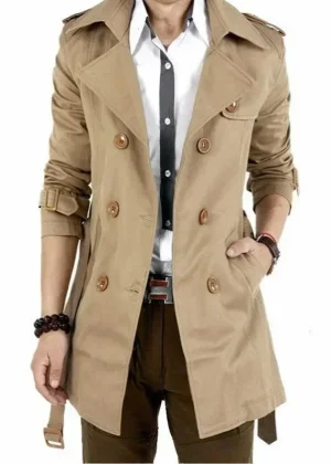 Men's Windbreaker Jacket Vintage Black Khaki Spring Autumn Business Trench Male Double Breasted Retro Classic Long Coat Thick