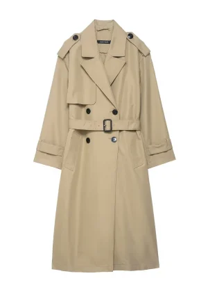 Autumn Y2K Street Style Women's Trench Coat Double Breasted Solid Trench Coat With Belt Long Sleeve Jacket Elegant Windbreaker