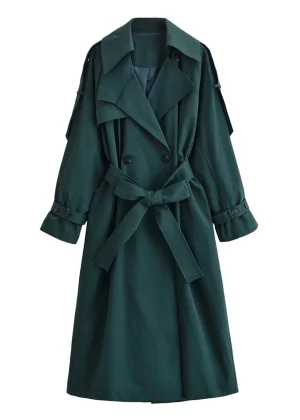 Women Elegant Long Trench Coats Autumn Fashion Double Breasted TrenchCoat With Belt Solid Jacket Streetwear Lady Windbreaker